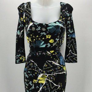 Erdem Black Floral Print 3/4 Sleeve Dress